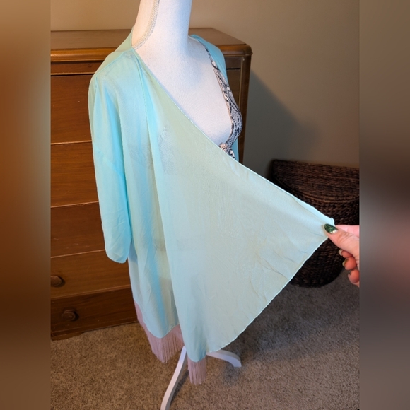 NWT LuLaRoe Monroe Seafoam Green Fringe Swim Coverup - Picture 11 of 13